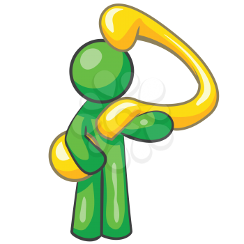 Royalty Free Clipart Image of a Green Man Holding a Question Mark