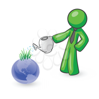 Royalty Free Clipart Image of a Man Watering Earth