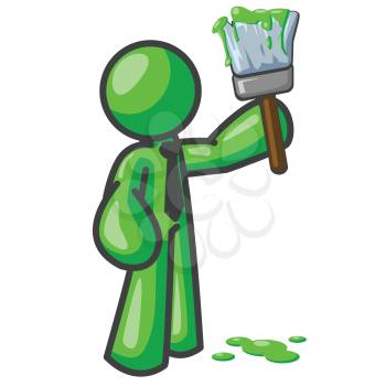 Royalty Free Clipart Image of a Green Man With a Paintbrush