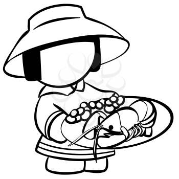 Royalty Free Clipart Image of a Chinese Woman With Lobster on a Plate