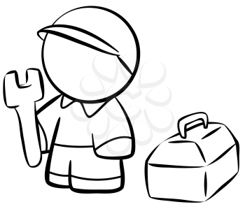 Royalty Free Clipart Image of a Guy With a Toolbox and Wrench