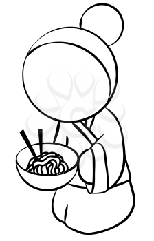 Royalty Free Clipart Image of Japanese Woman With a Bowl of Noodles
