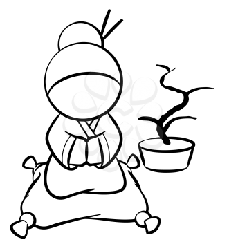 Royalty Free Clipart Image of a Japanese Woman Kneeling on a Pillow