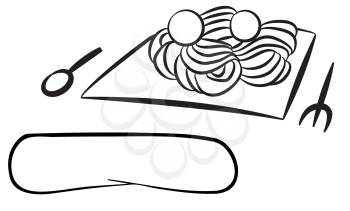 Royalty Free Clipart Image of a Plate of Spaghetti and Loaf