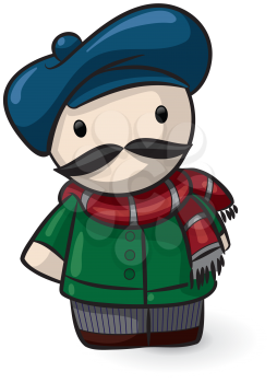 Royalty Free Clipart Image of a Man in a Scarf and a Beret