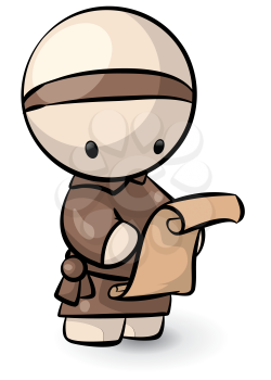 Royalty Free Clipart Image of a Monk With a Scroll