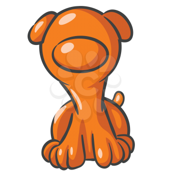 An orange dog sitting up, looking cute, and staring at the viewer. 