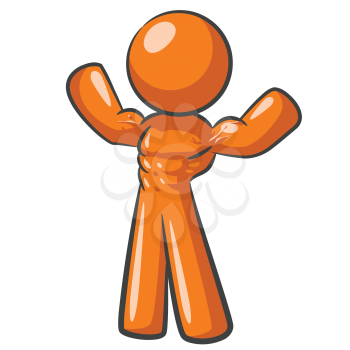 Royalty Free Clipart Image of an orange man flexing his muscles.