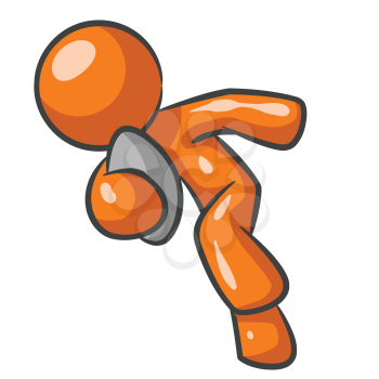 Orange Man running with a football. 