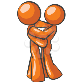 An orange  and woman holding each other and in love. 