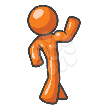 An orange man flexing his muscle with his muscular back to the viewer. 