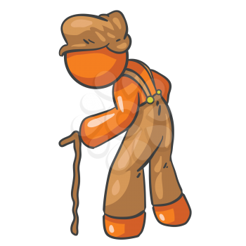 A vector illustration of an orange old man crouched over.