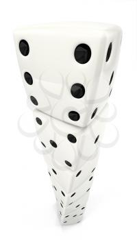 A tower of dice with dramatic perspective.