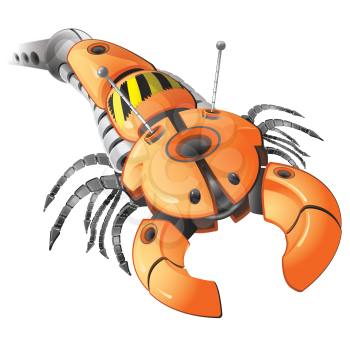 Royalty Free Clipart Image of an Orange Robotic Parasite