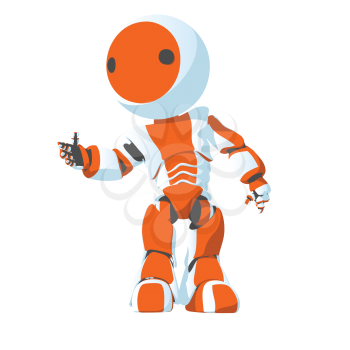 Royalty Free Clipart Image of a Robot With His Hand Out