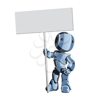 Royalty Free Clipart Image of a Robot Holding a Sign