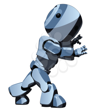 Royalty Free Clipart Image of a Blue Robot Pushing Something