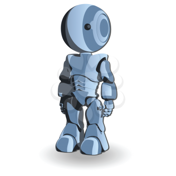 Royalty Free Clipart Image of a Blue Robot Standing Up Straight