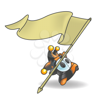 Royalty Free Clipart Image of a Jester Holding a Flag 