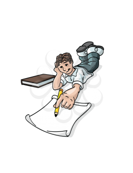 Royalty Free Clipart Image of a Little Boy Doing Schoolwork