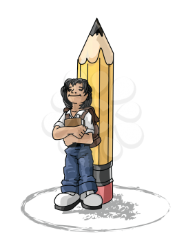 Royalty Free Clipart Image of a Girl With a Pencil 