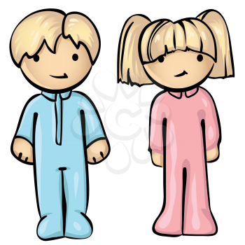 A vector illustration of two cute children in their pajamas.