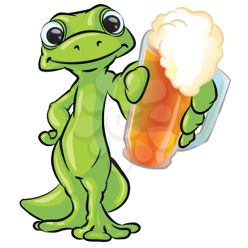 Royalty Free Clipart Image of a Gecko With a Beer