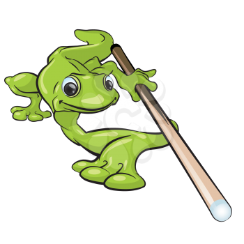 Royalty Free Clipart Image of a Gecko With a Pool Cue