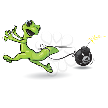 Royalty Free Clipart Image of a Gecko Running From a Bomb