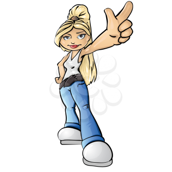 Royalty Free Clipart Image of a Girl Pointing a Finger
