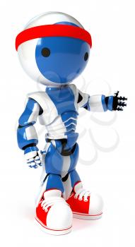 Royalty Free Clipart Image of a Blue Robot with Red Shoes and Headband