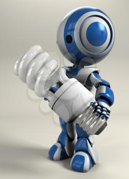 Royalty Free Clipart Image of a Robot Holding a Lightbulb