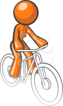 Orange woman riding a bike, simplified image.