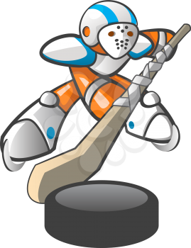 Orange Man hockey player, action pose.