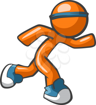 Orange Man running with blue shoes and headband, fast and agile. Sports and fast services concept, quite diverse.