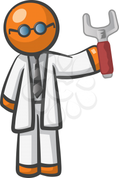 Orange Man server technician, holding a big wrench and he has glasses. Definitely qualified. 