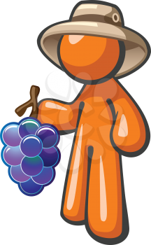 Royalty Free Clipart Image of a Person in a Hat Holding Grapes
