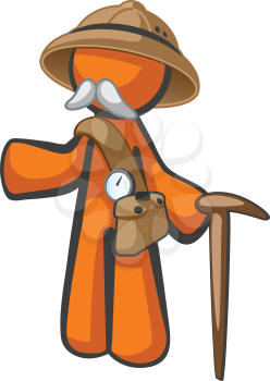 Royalty Free Clipart Image of a Man With a Moustache Holding a Walking Stick