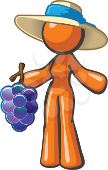 Royalty Free Clipart Image of a Woman Wearing a Hat Holding Grapes