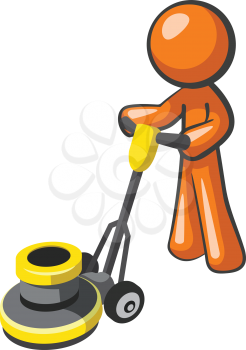 Royalty Free Clipart Image of a Man Using a Floor Buffer