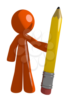 Orange Man Holding Giant Pencil