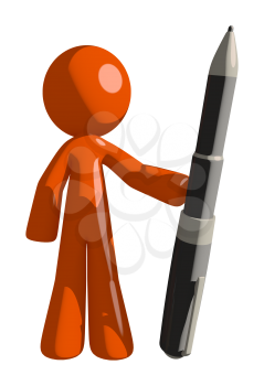 Orange Man Holding Giant Pen