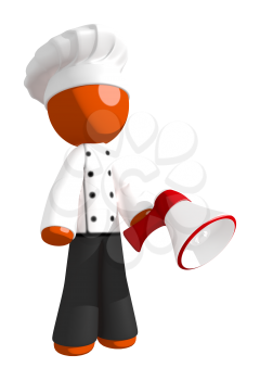 Orange Man Chef Posing with Bullhorn or Megaphone