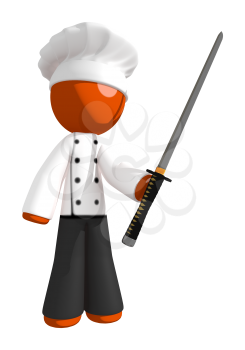 Orange Man Chef Ninja Sword Pose