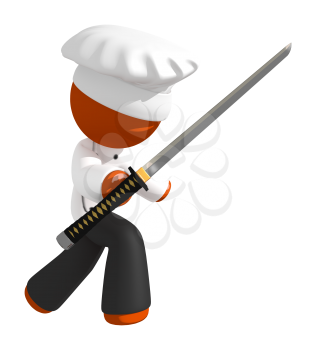 Orange Man Chef with Ninja Sword on Defense