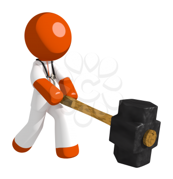 Orange Man doctor Hitting with Sledge Hammer