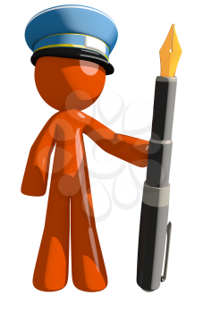 Orange Man postal mail worker  Holding Fountain Pen