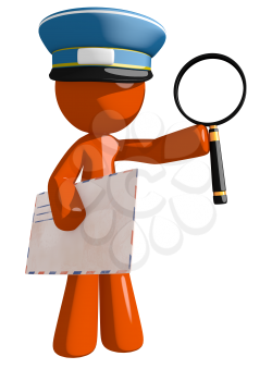 Orange Man postal mail worker  With Envelope and Magnifying Glass