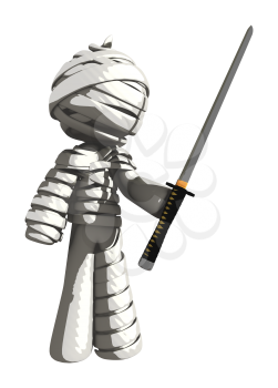 Mummy or Personal Injury Concept Holding Ninja Sword