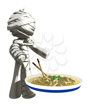 Mummy or Personal Injury Concept with Large Bowl of Saimin